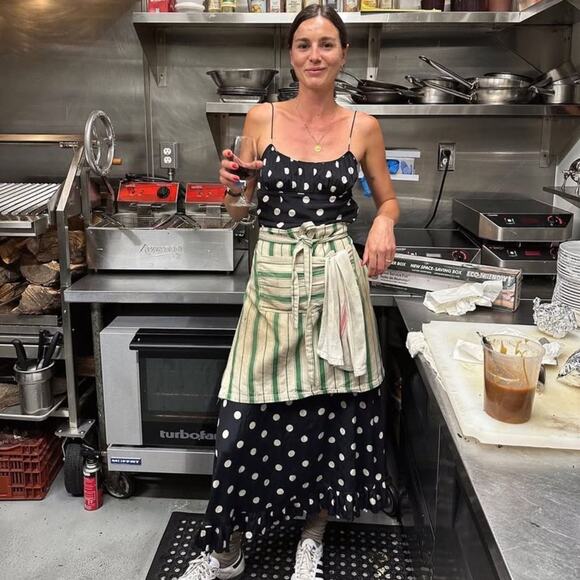 Doen Rosaria Silk Polka Dot Ruched Bust Midi Maxi Dress Solstice Sky Black - Picture 6 of 15